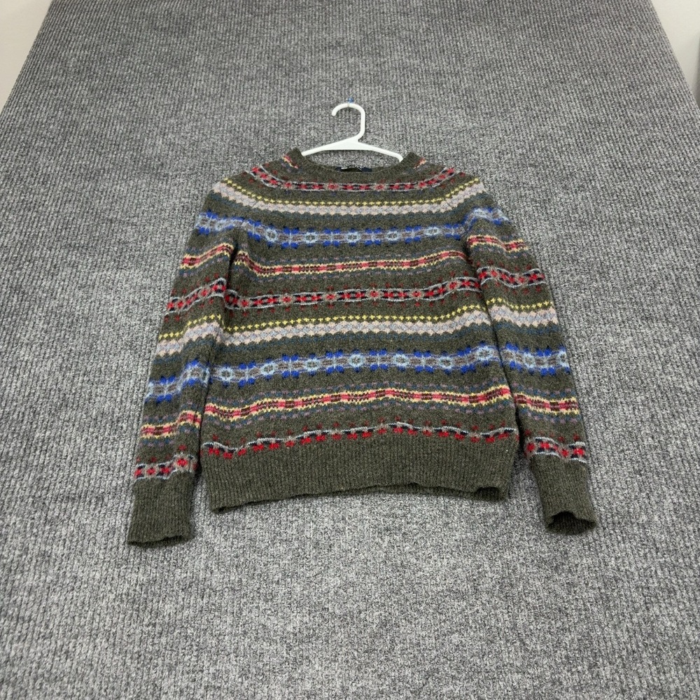 J Crew Sweater Womens XS Green Lambswool Fair Isle Crew Neck Preppy Classic